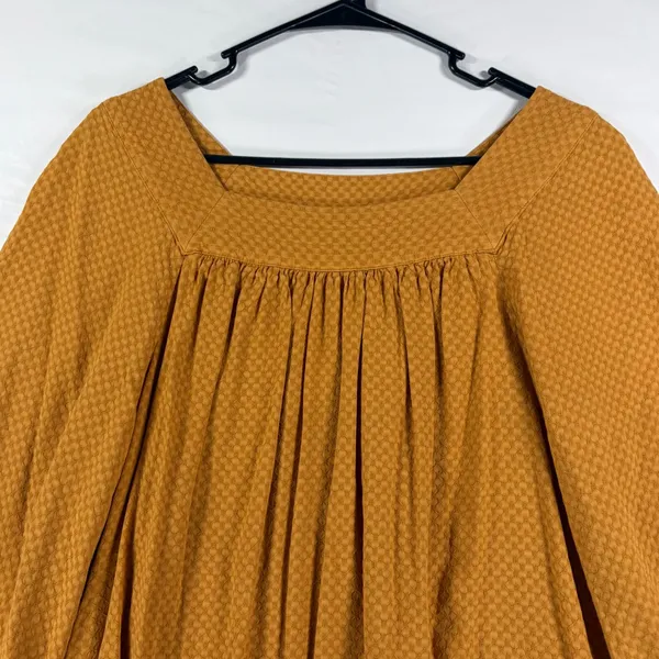 Universal Thread Mustard Yellow Square Neck Balloon Sleeve Textured Blouse Large - Image 3