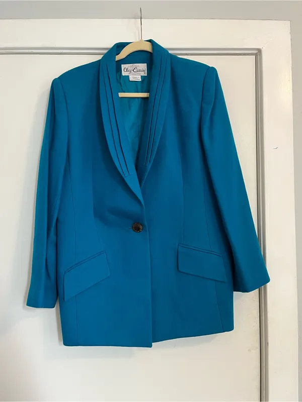 Vintage Oleg Cassini Teal blue Jacket and Skirt Suit women’s size 14 office - Image 3