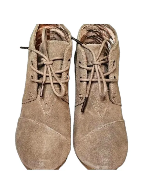 Toms Tan Suede Ankle Wedge Boots Women's Size 7.5 - Image 2
