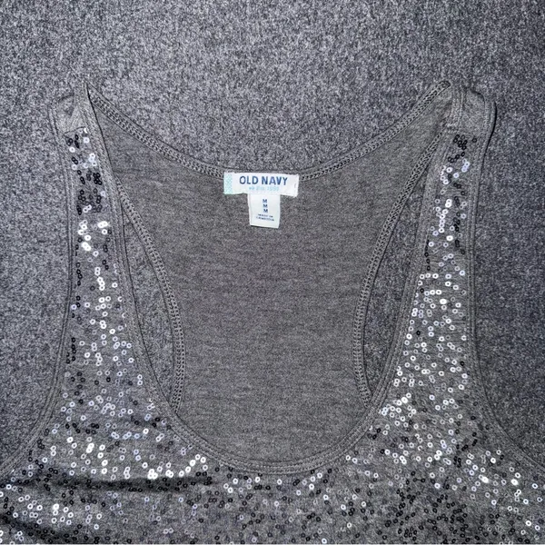 Old Navy Y2K Sequin Racerback Tank Top Size M Gray Preppy Holiday Elena Bella - Image 3