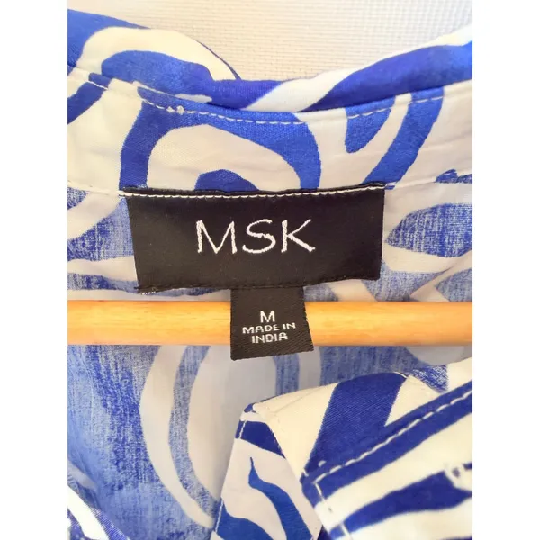 MSK Shift Shirt Dress Womens Blue White Paisley Puff Sleeve M - Image 2
