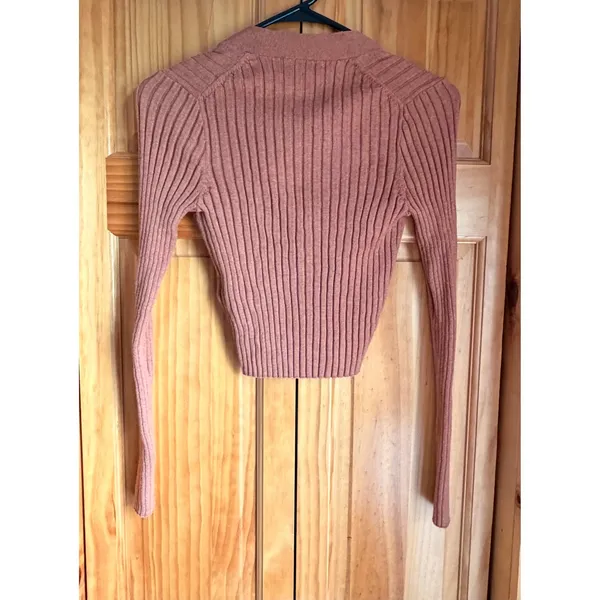 Madewell Brenville Crop Cardigan Sweater XS Rust Ribbed Wool Blend V-Neck Button - Image 2