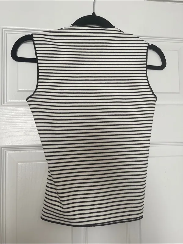 ZARA Black and White Striped Twist-Front Tank Top - Image 2
