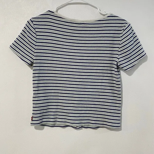Levi’s Striped Ribbed Button Front Top Medium Y2K Baby Tee - Image 4