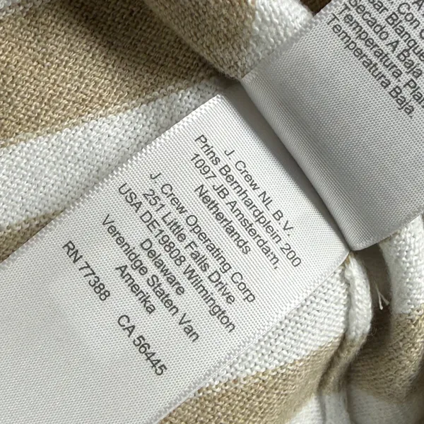 J.Crew Teddie‎ Sweater Womens Medium Tan White Striped Cotton Crewneck CG827 - Image 7