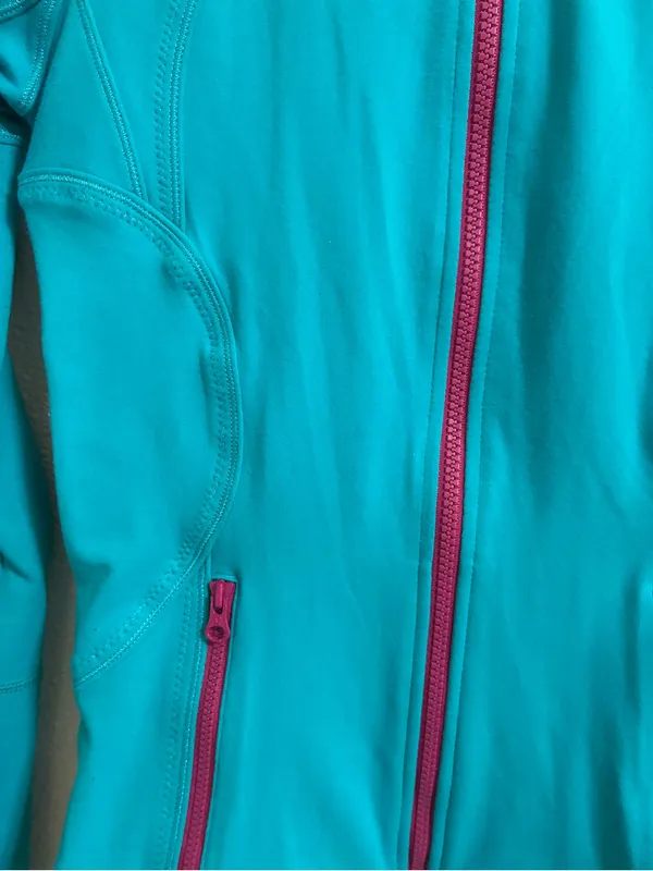 Lululemon Women’s Forme BrushedSurge Teal Zip-Up Jacket with Pink Accents 4 - Image 3