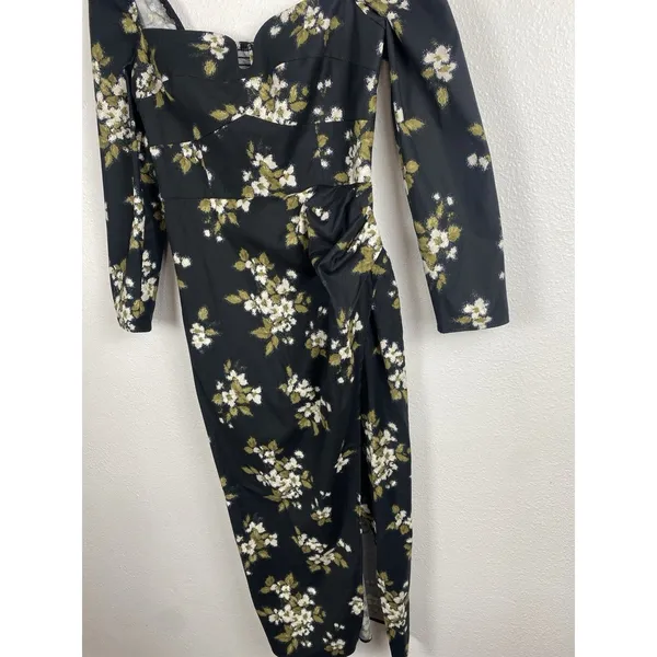 Reformation Floral Sweetheart Neck Midi Dress Long Sleeve Side Slit Size 6 - Image 5