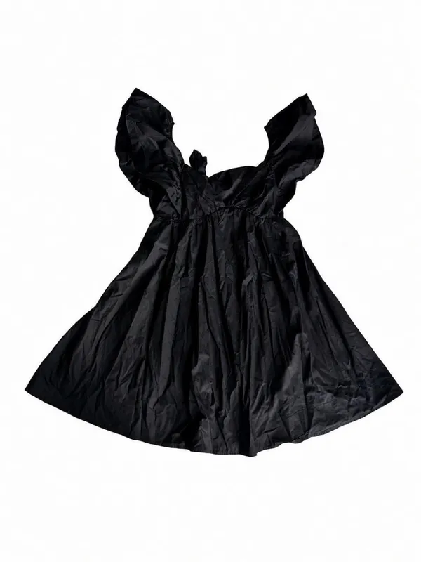 Sewn + Seen Black Poplin Puff Sleeve Mini Dress – Size S - Image 3