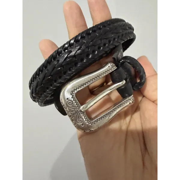 Brighton Western Boho Black Leather ‎ Slim stitch Belt Sz M 31" - Image 4