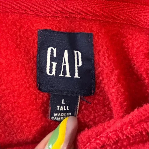 GAP Womens Red Fleece Pullover Hoodie Sweatshirt Size Large Tall Relaxed Fit - Image 3