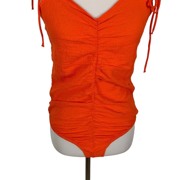 Zara Orange Bodysuit Large Tie Shoulder Slim Fit Summer Night Out - Image 4