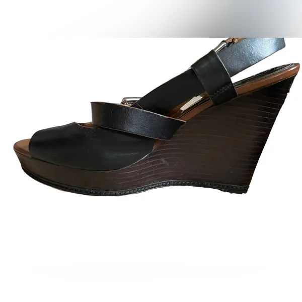 Coach Black Double Buckle Strappy Open Toe Platform Wedge Women’s Size 8 - Image 4