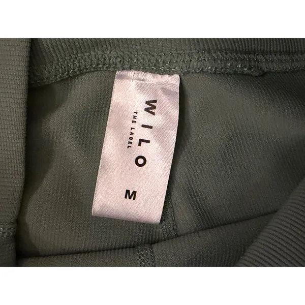 Wilo‎ The Label Sage Green Ribbed High Waisted Leggings White Piping Size Medium - Image 3