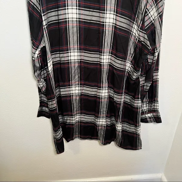 Alexander Jordan Womens Plus‎ Sz 1X Half Button Plaid Shirt Black Green Long Slv - Image 9