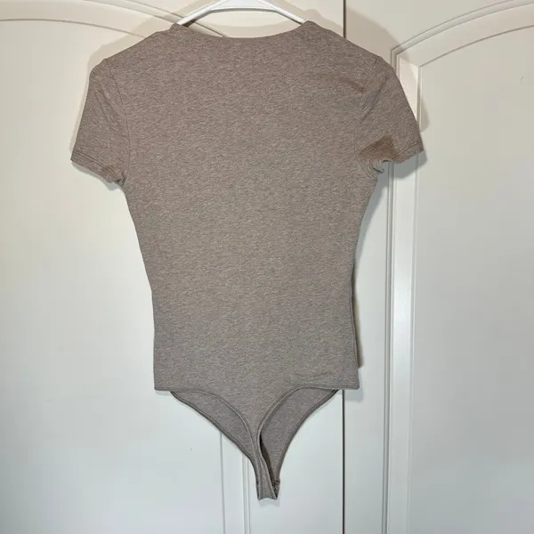 Abercrombie‎ Short-Sleeve Cotton Seamless Fabric Crew Bodysuit Brown Heathered S - Image 3