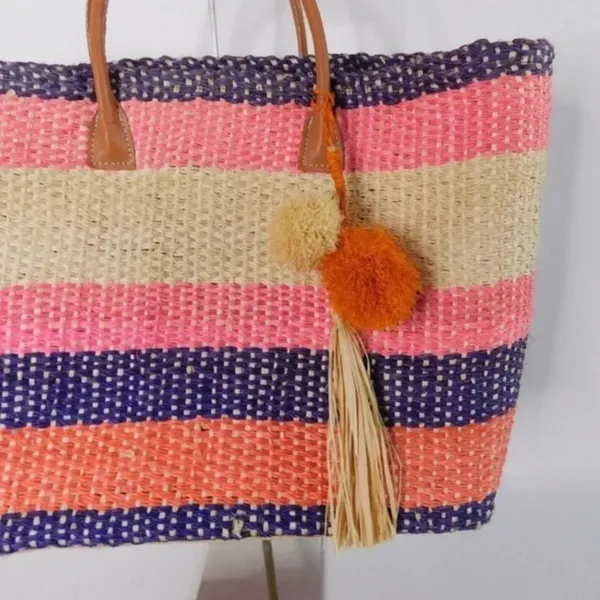 NWT! ANTHROPOLOGIE Pomaria Tassel Tote Straw Colorful Beach Pool Resort Vacation - Image 3