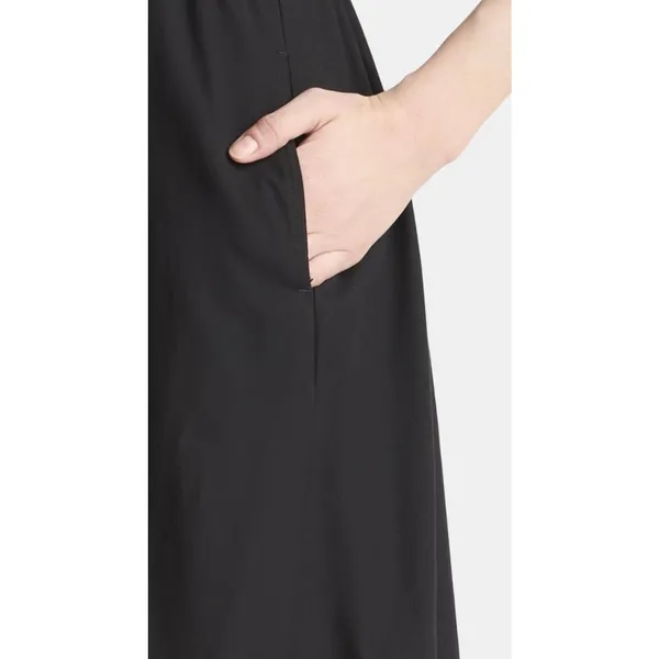 Time and Tru Black Smocked Midi Dress Sleeveless Tiered A Line Pocket Size L - Image 4