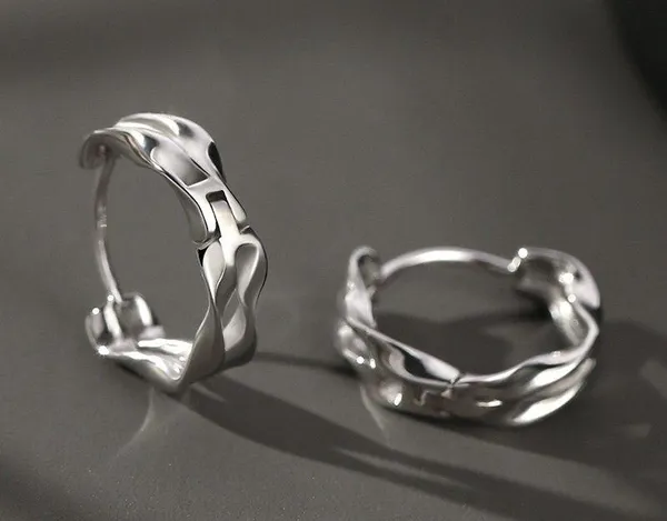 925 Silver Plated Twist Small Hoop Earrings for Men Women - Image 3