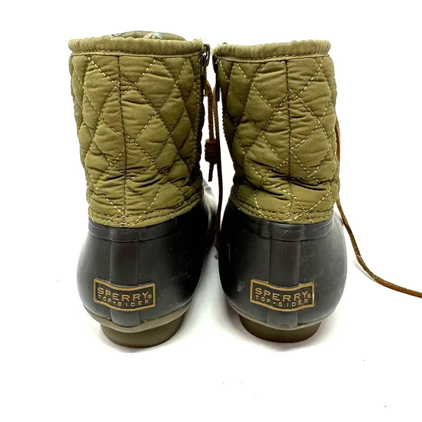 Sperry size 10 women's quilted duck boots waterproof rubber boot‎ green black - Image 4