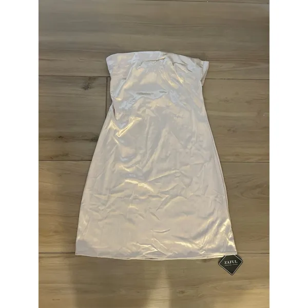 NEW Strapless Satin Open Back Wedding Guest Cocktail Mini Dress M - Image 4