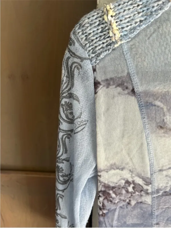 Vintage Y2K mesh knit jacket Lulu H Paris blue and cream Size XS/S - Image 6