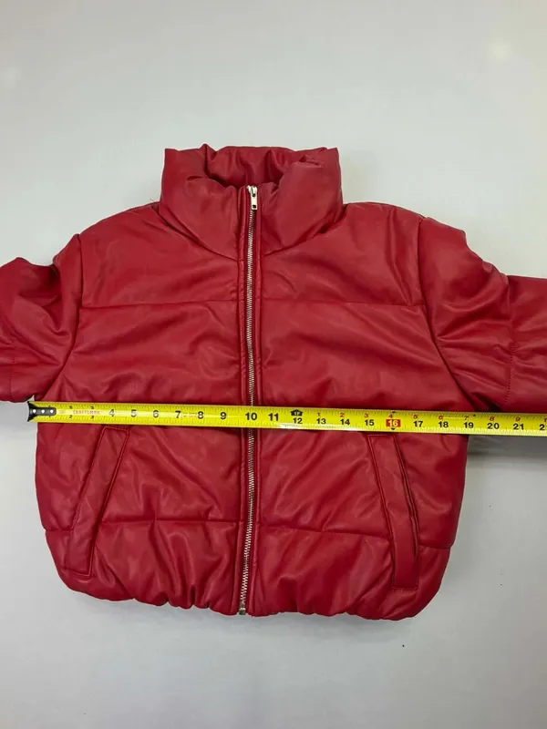 Ambiance Outerwear Women's Red Faux Leather Cropped Puffer Jacket - Image 6