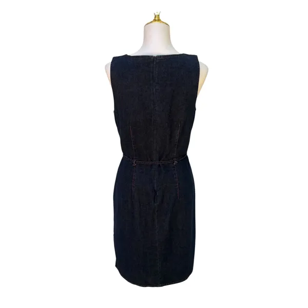 VTG Telluride Clothing Co Denim Dress 6 Blue Cotton V-Neck Tie Waist Western - Image 6