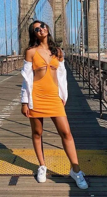 Cut Out Orange Dress - Image 4