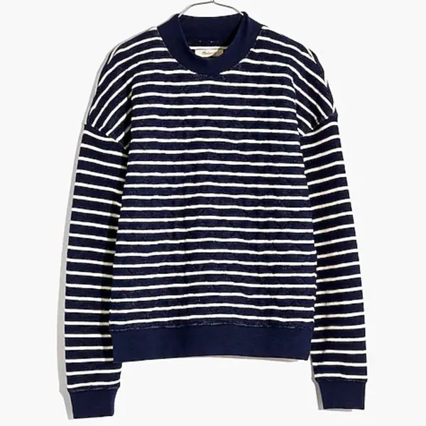 MADEWELL Striped Quilted Sweatshirt Pullover Sweater Top - Image 4