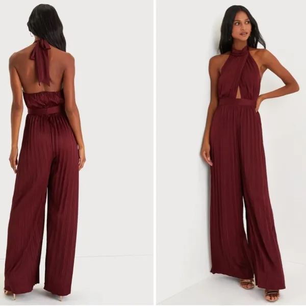 COPY - LULU's Sexy Elegant Chic Minimalistic Wedding Pleated Satin Wide Leg Jum… - Image 2