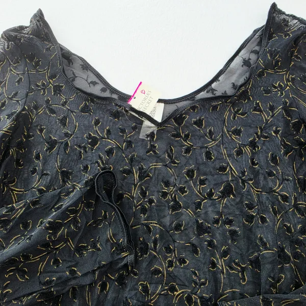 Victoria's Secret NWT Vintage 90s Black Gold Mesh Flocked Floral Bodysuit Large - Image 5