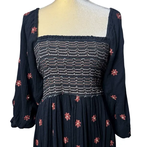 Free People Dahlia Embroidered Maxi Dress Puff‎ Sleeve Cottagecore Milk Maid M - Image 5