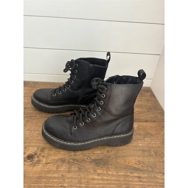 UNIONBAY Unisex Black Combat Boots Lace Up with Side Zipper‎ size 7 women’s - Image 2