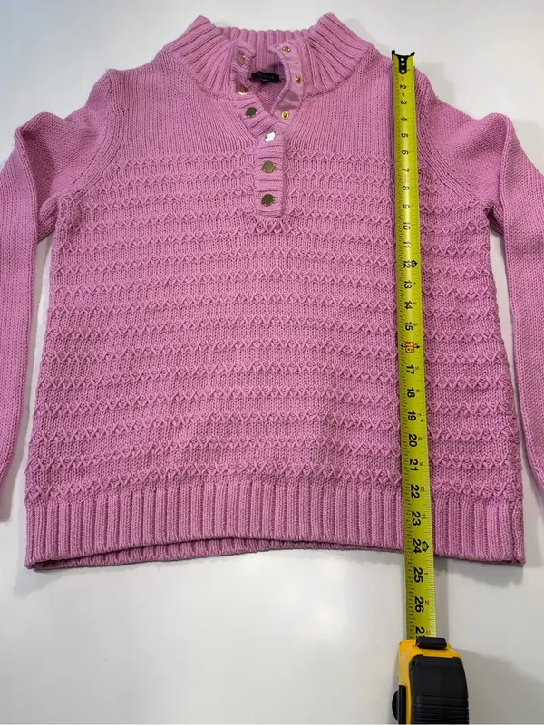 Talbots Cotton Wool Blend Rose Pink Buttoned V-Neck Textured Sweater Size Large - Image 3