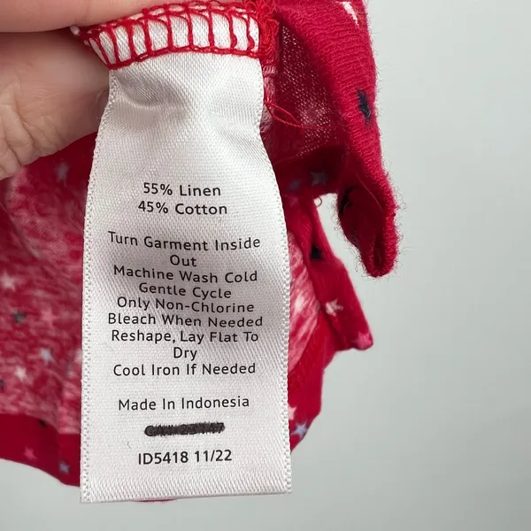 Talbots red ROLL CUFF SCOOP NECK T-shirt MINI STARS linen blend size medium - Image 8