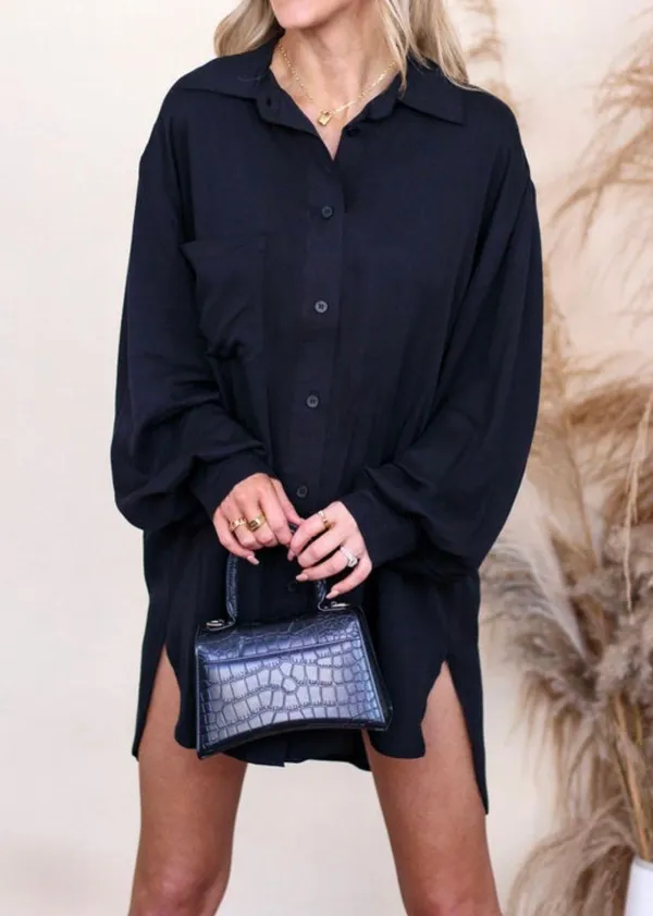 New Black Collared Neck Long Sleeve Top/Dress Size Medium - Image 9