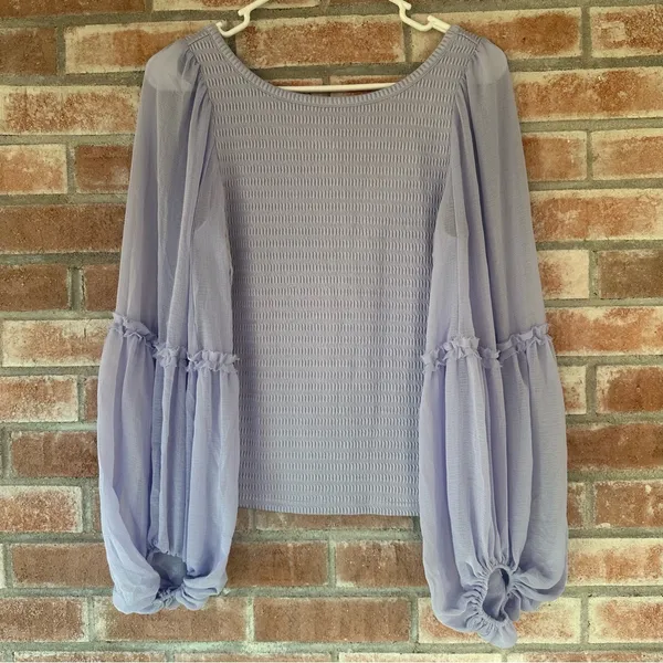 Anthropologie Balloon Sleeve Smocked Top Blouse Women’s Small S Purple - Image 2