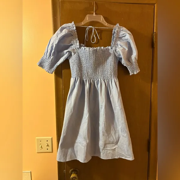 Hill House Athena Nap Dress in Light Blue Glitter Check - Image 4