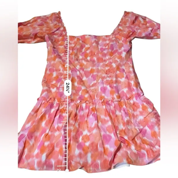 Amanda Uprichard‎ Mini Dress Women’s Size Small Pink Orange Long Sleeve Ruffle - Image 9
