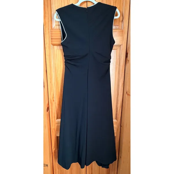 Melloday NWT Black Ruched Asymmetric Midi Dress Contrast Trim VNeck Sleeveless S - Image 3