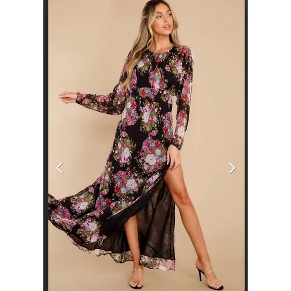 Rent the runway black/pink floral sz 2 long sleeve love shack daya dress maxi - Image 3