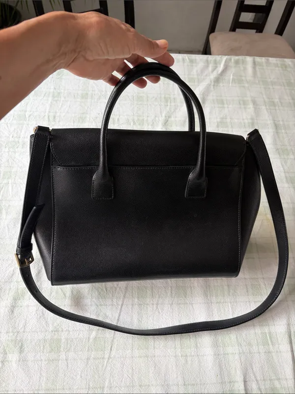 Furla Black Leather Top-Handle Satchel with Gold Hardware - Image 2
