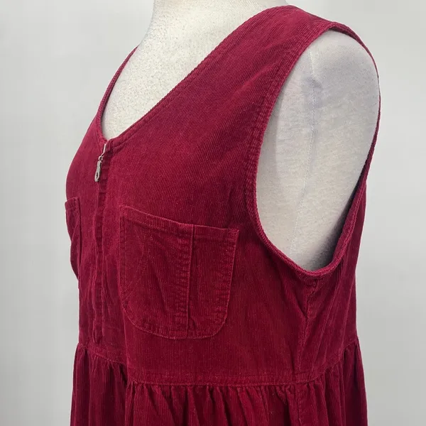 Vintage 90s Corduroy Zipper Front Cotton Maxi Dress Maroon Red Womens Large - Image 6