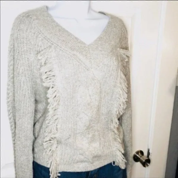 Abound Cable Knit Fringe Sweater Pullover Grey S - Image 4