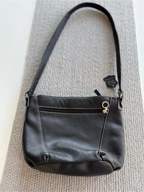 Vintage Black Leather Contrast Stitching Shoulder Bag Purse - Image 9