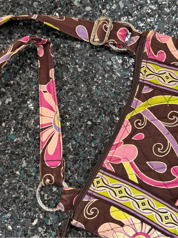 Vera Bradley Brown Floral Crossbody/Shoulder Bag Purse Medium Adjustable strap - Image 4