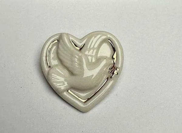 Signed Lenox Porcelain Peace Dove Heart Christmas Holiday Brooch Pin - Image 8