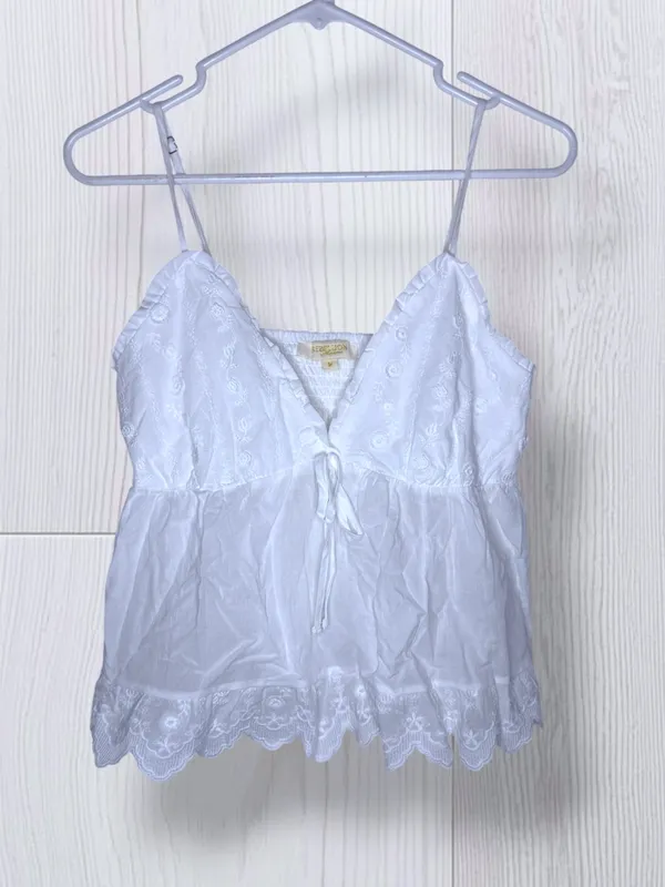 REBELLION Again White Eyelet Embroidered Babydoll Cami Top | Size M - Image 3