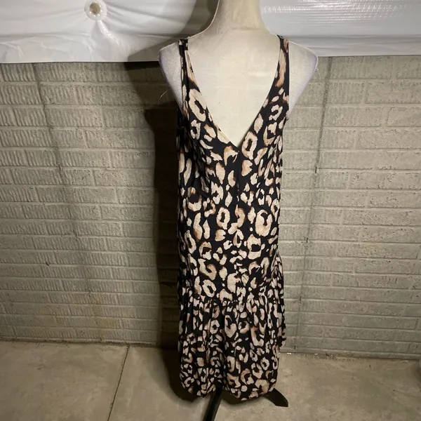H&M Womens Animal Print V Neck Tiered‎ Flounce Dress Size Small - Image 4