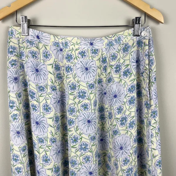 April Cornell‎ Maxi Skirt Womens Small Blue Yellow Floral Boho Buttons Stretch S - Image 5